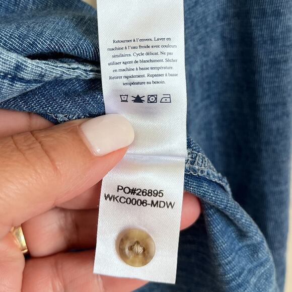 Faherty Sun Washed Knit Women Shirt Small Blue Organic Cotton Button Sustainable - Picture 9 of 10